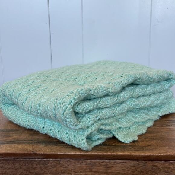Handmade Crochet Baby Blanket Mint/Sea-foam Green Afghan Security 42x36 - Picture 3 of 7